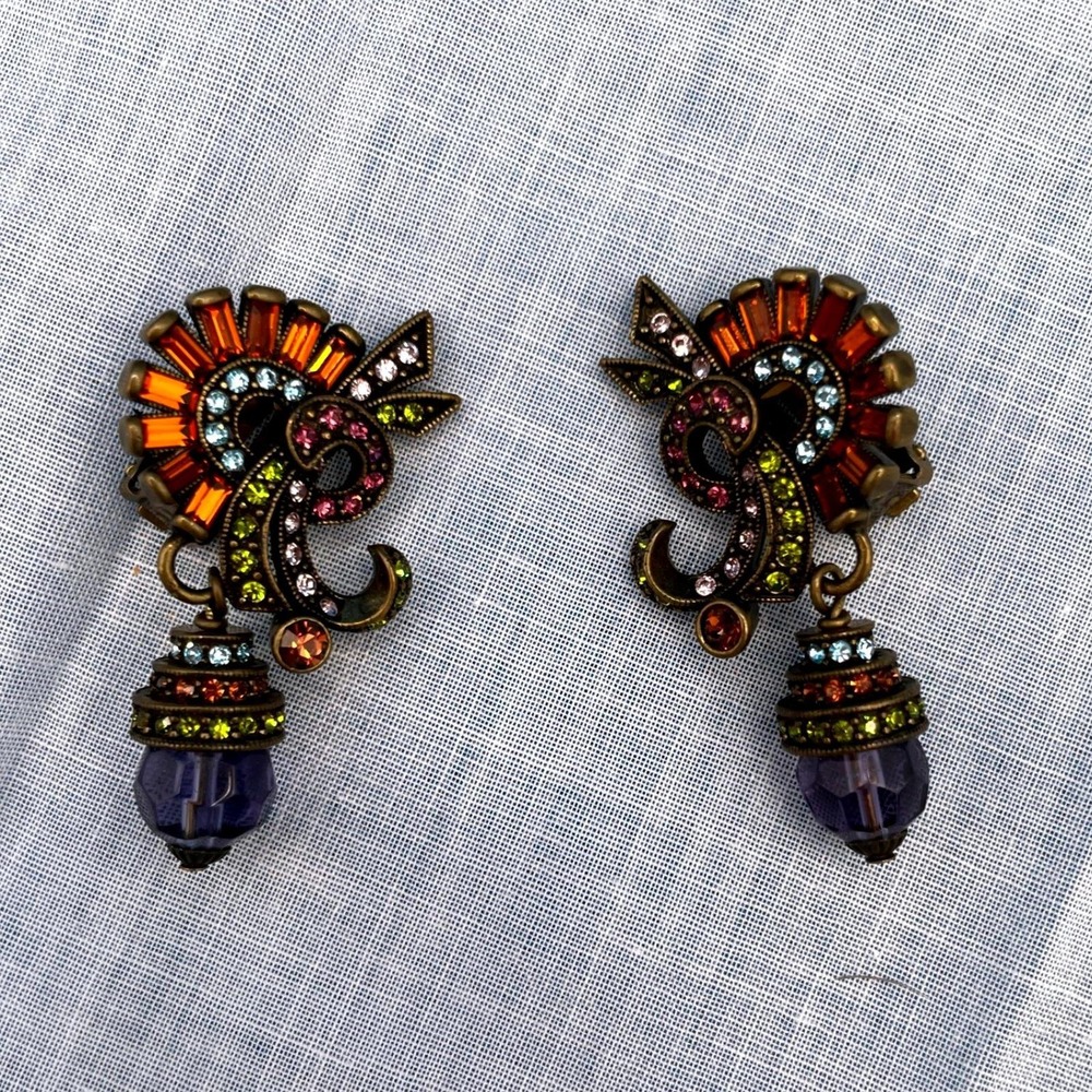 Heidi Daus Crystal Clip On Drop Earrings Fall Colors
